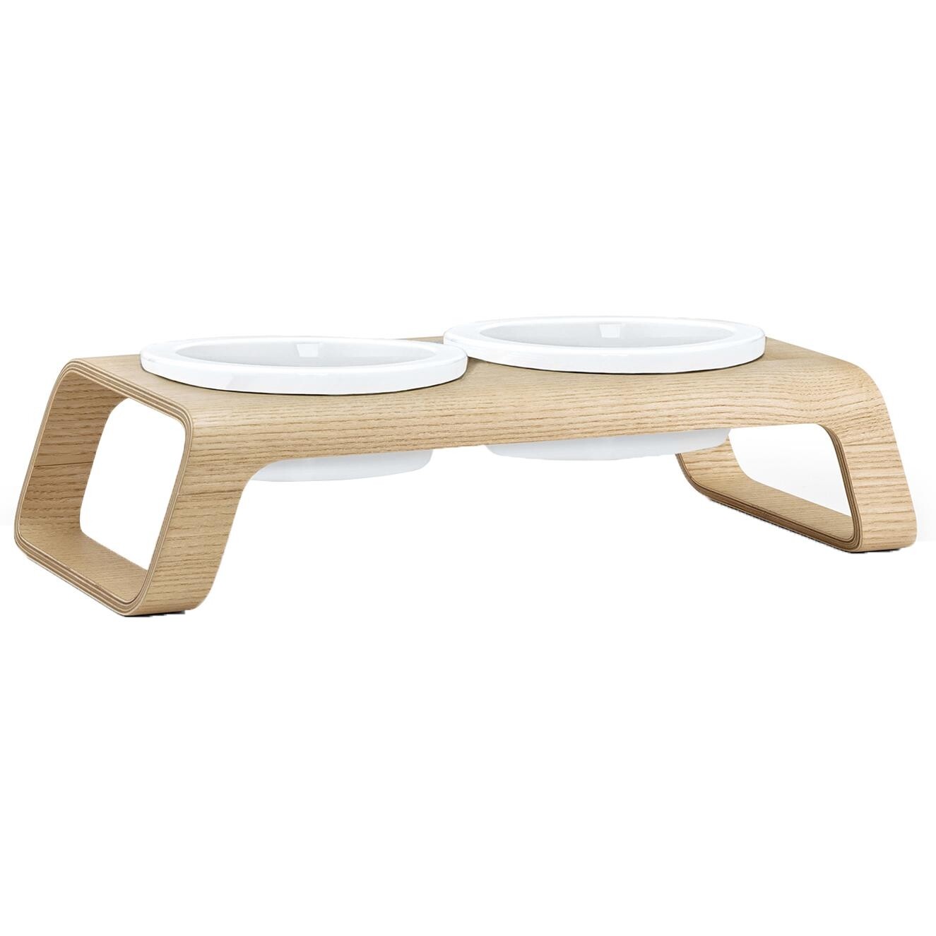 Desco Dog Bowl Stand Wood with Porcelain Bowls S