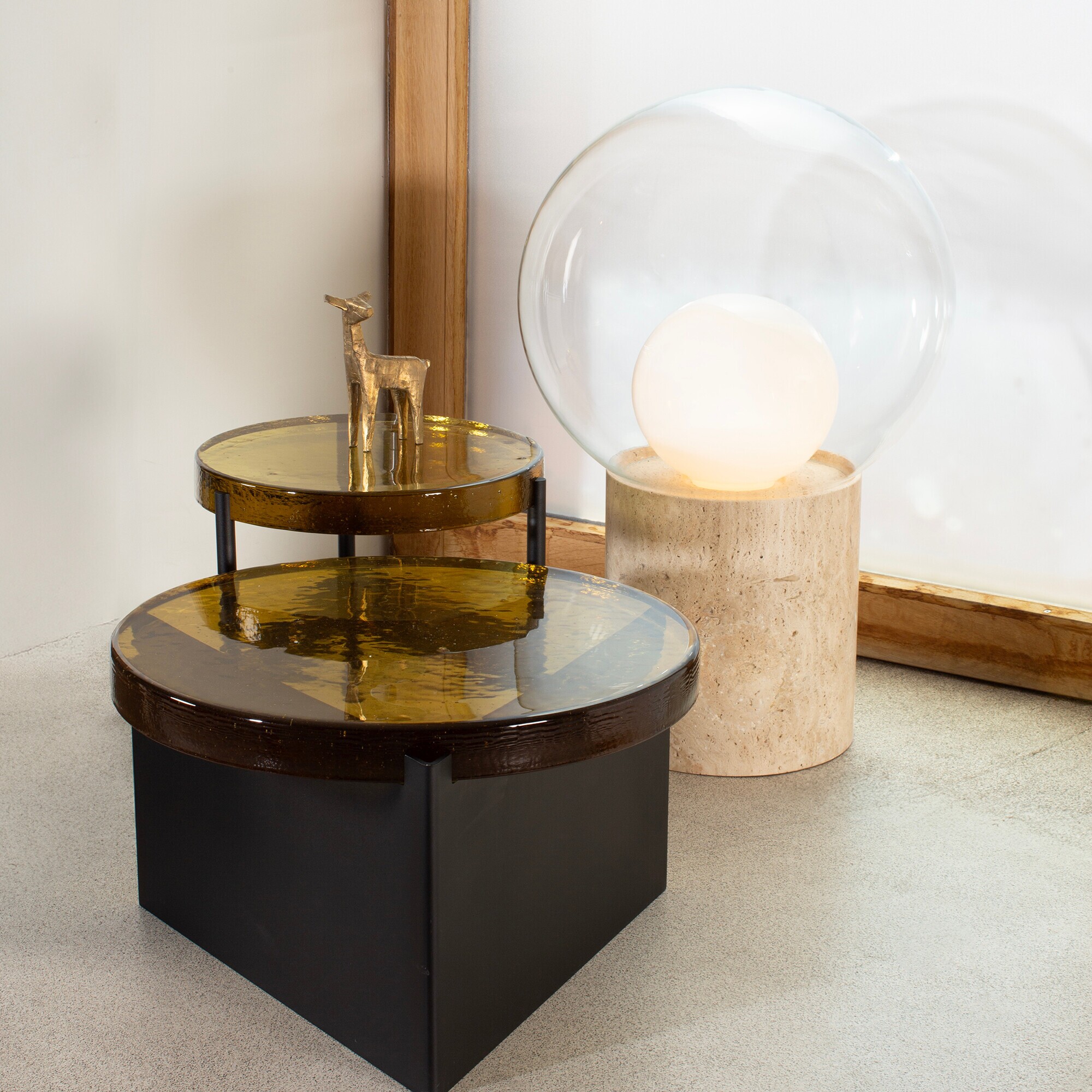 Boule High Floor Lamp Pedestal Travertin