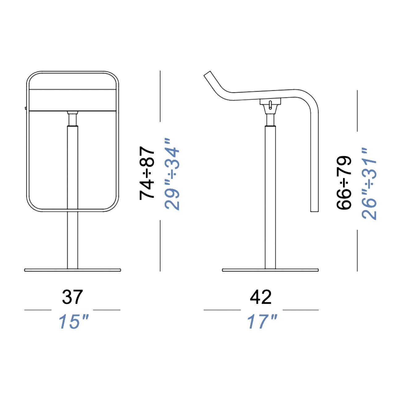 LEM S80 Bar Stool Frame White 74-87cm