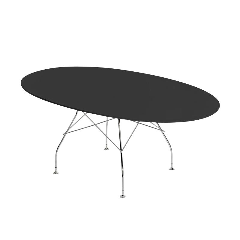 Glossy Dining Table Oval Frame Chromed Steel