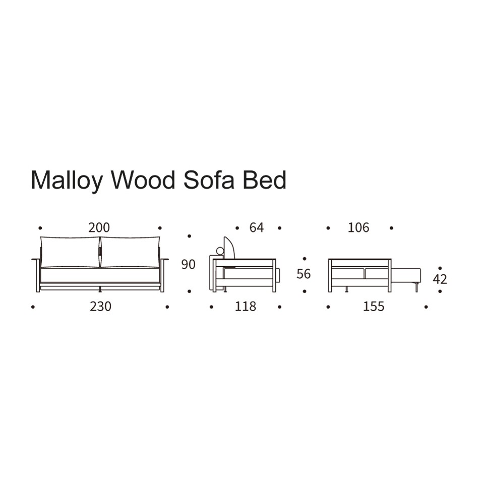 Malloy Wood Sofa Bed 230x118cm