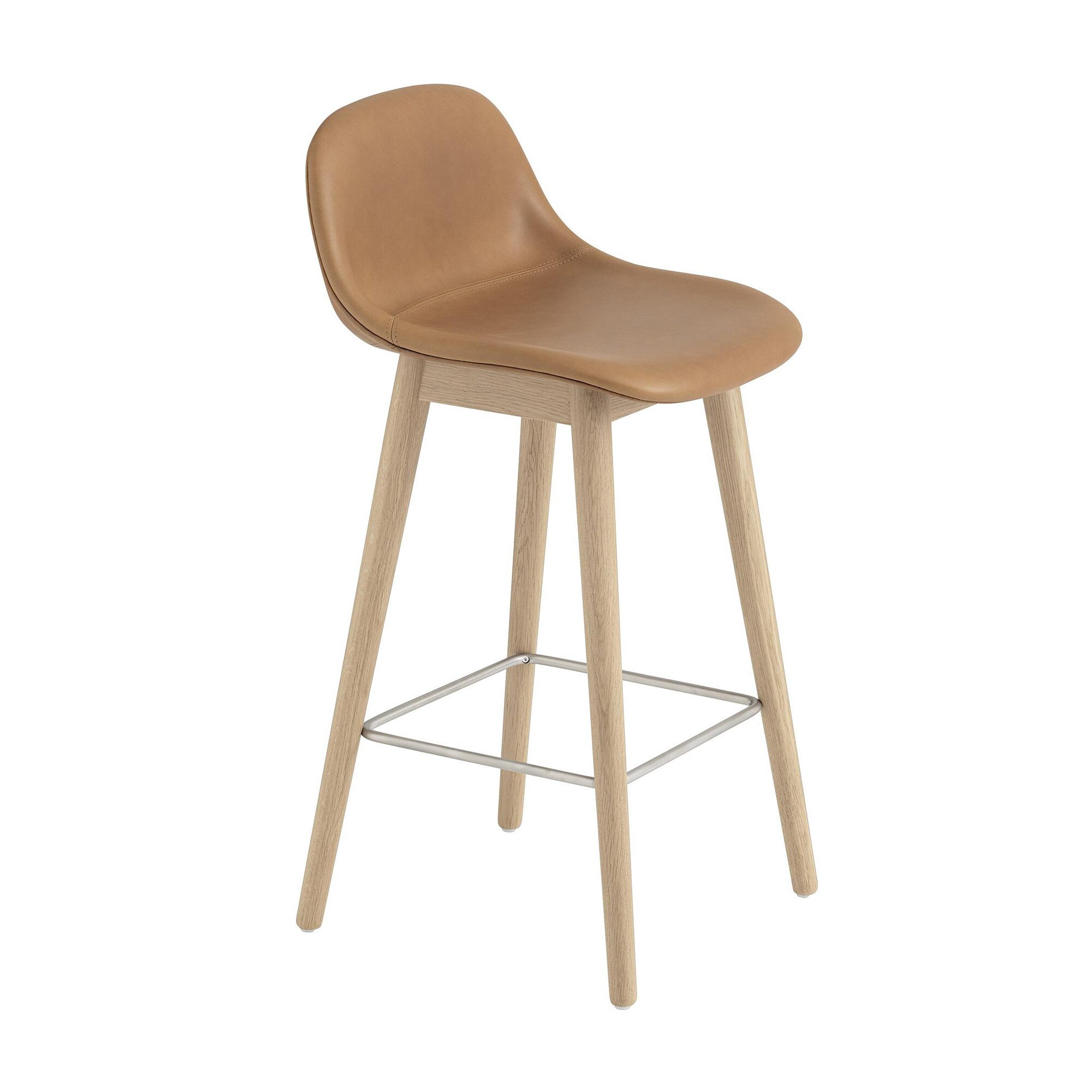 Fiber Bar Stool With Backrest Wood Base Leather