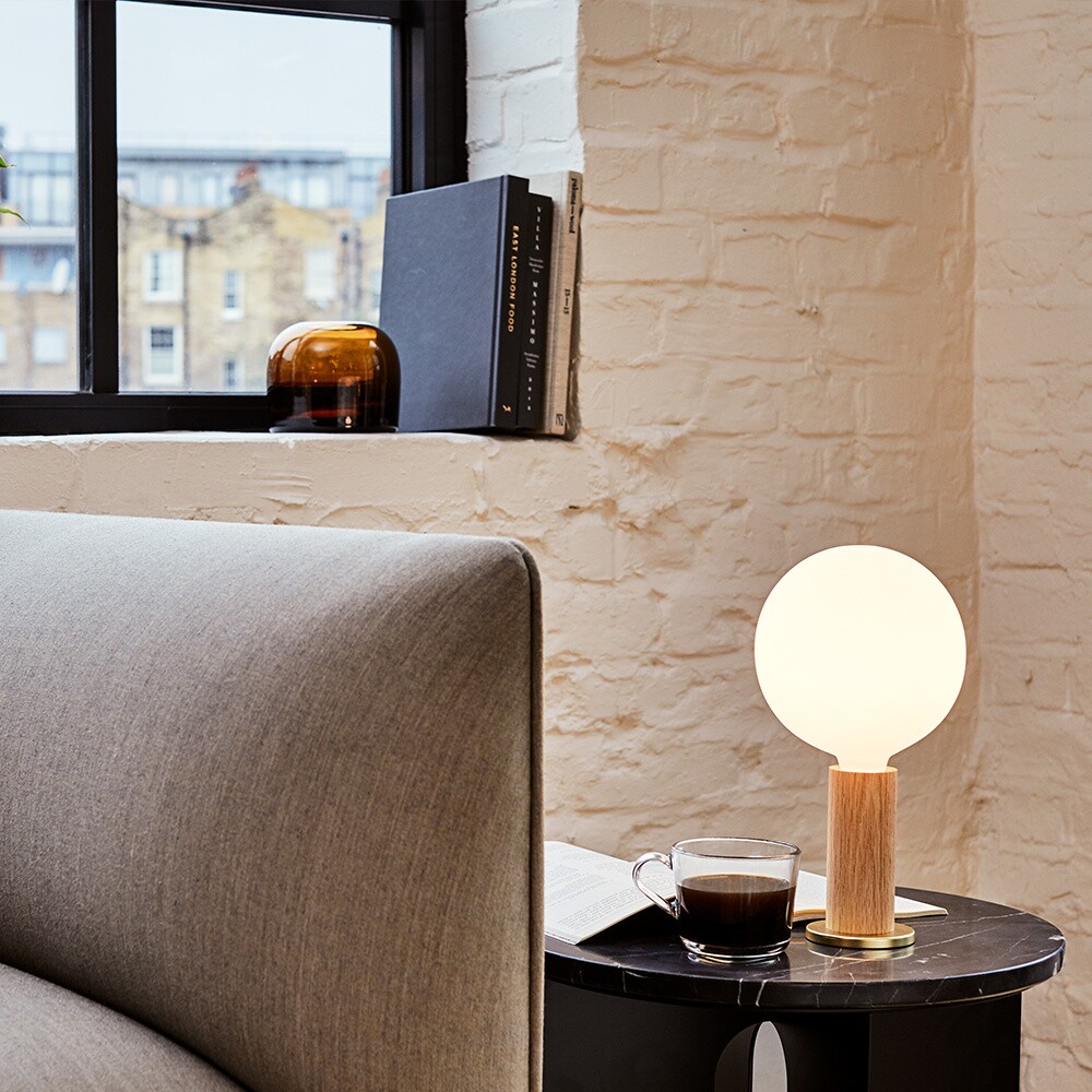 Oak Knuckle Table Lamp With Sphere IV LED E27 8W Dim To Warm