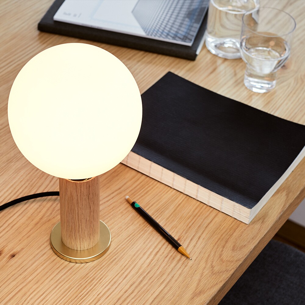 Oak Knuckle Table Lamp With Sphere IV LED E27 8W Dim To Warm