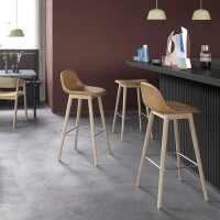 Fiber Bar Stool Wood Base 65cm Leather