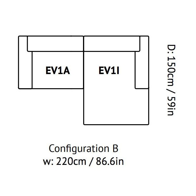 Develius 2-Seater Sofa Chaise Longue Right