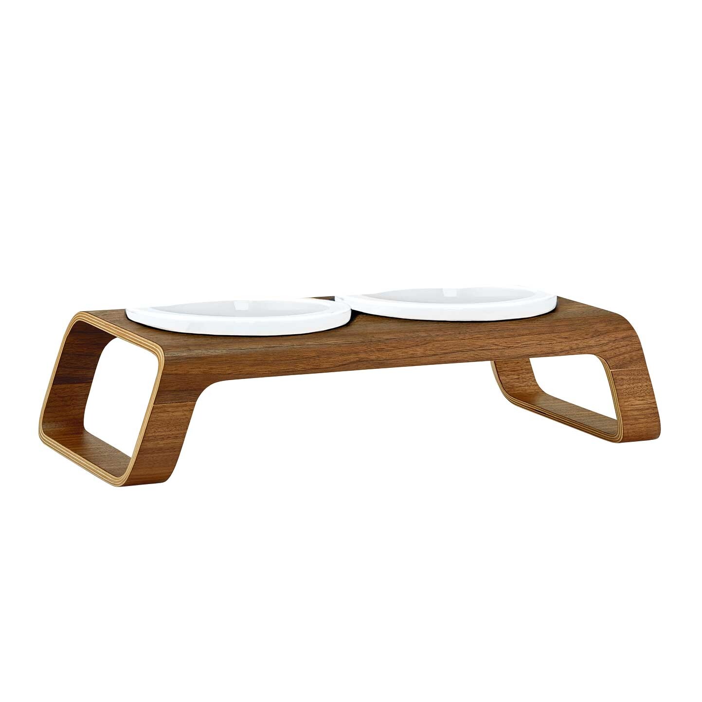 Desco Cat Bowl Stand Wood with Porcelain Bowls