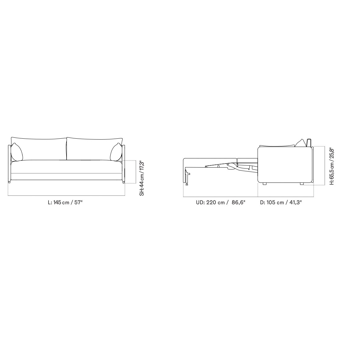 Offset 2-Seater Sofa Bed 145x105cm