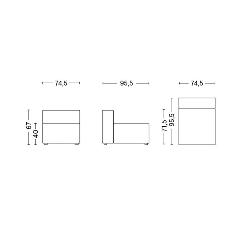 Mags Sofa Module Middle Narrow 74,5x95,5cm
