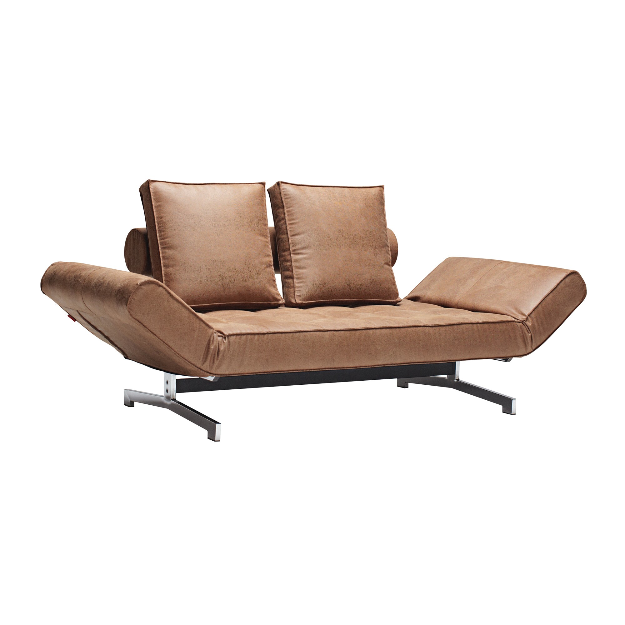 Ghia Sofa Bed Fabric with Leather Legs Chromed Steel