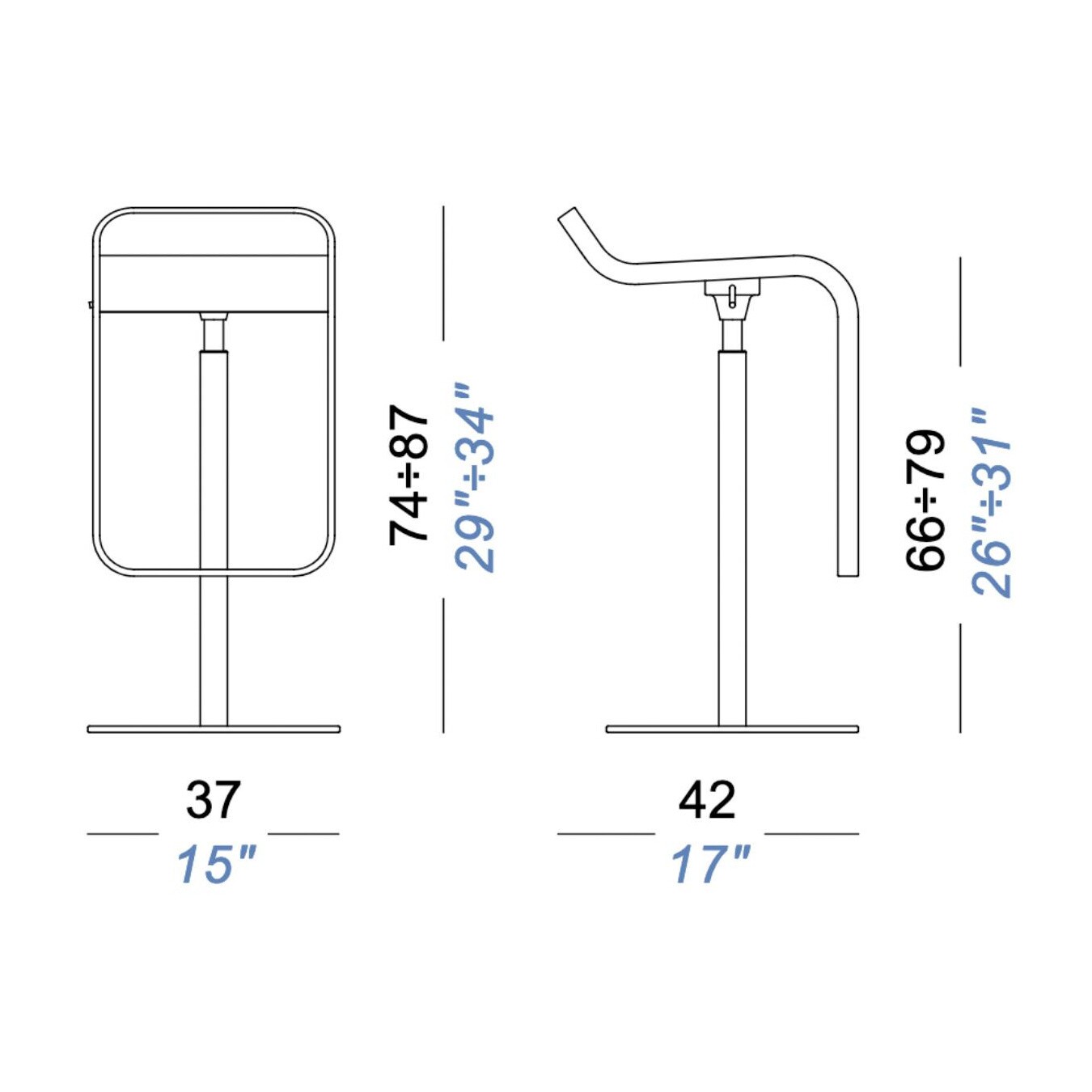 LEM S80 Bar Stool Frame Black Seat Leather