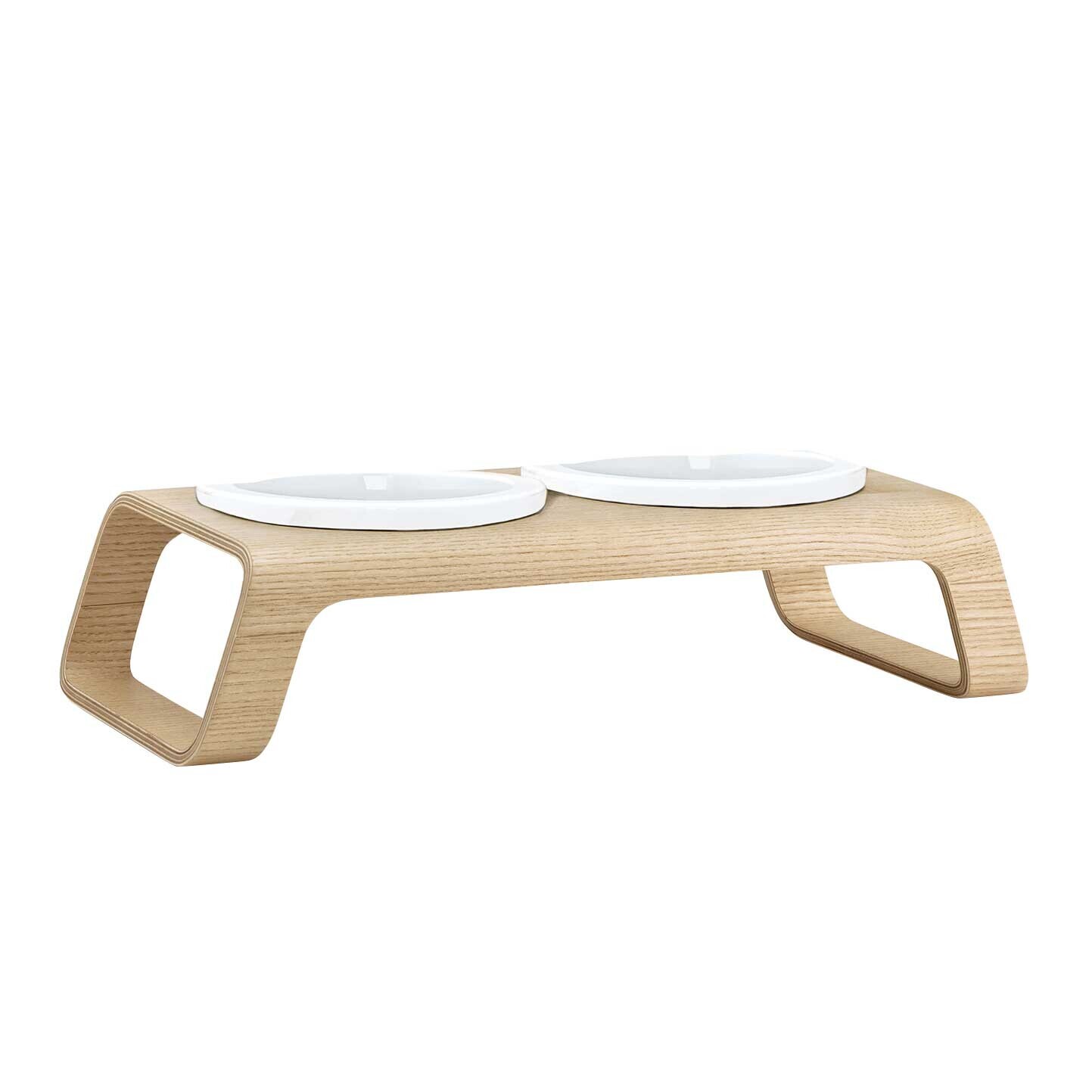 Desco Cat Bowl Stand Wood with Porcelain Bowls