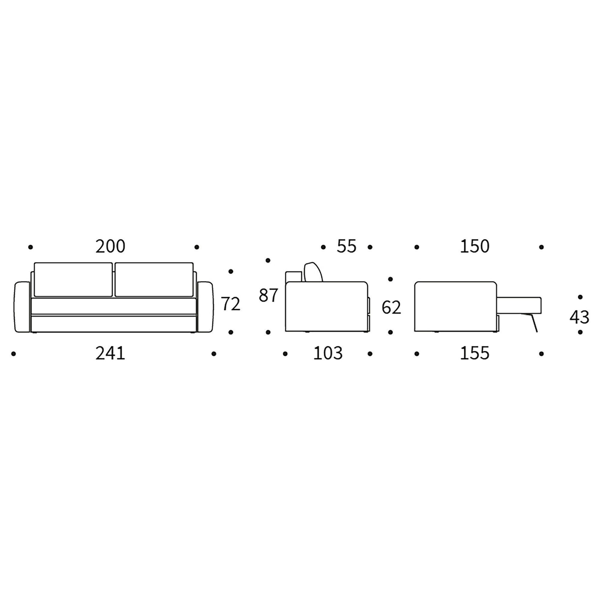 ILB 401 Sofa Bed with Armrests 241x103cm