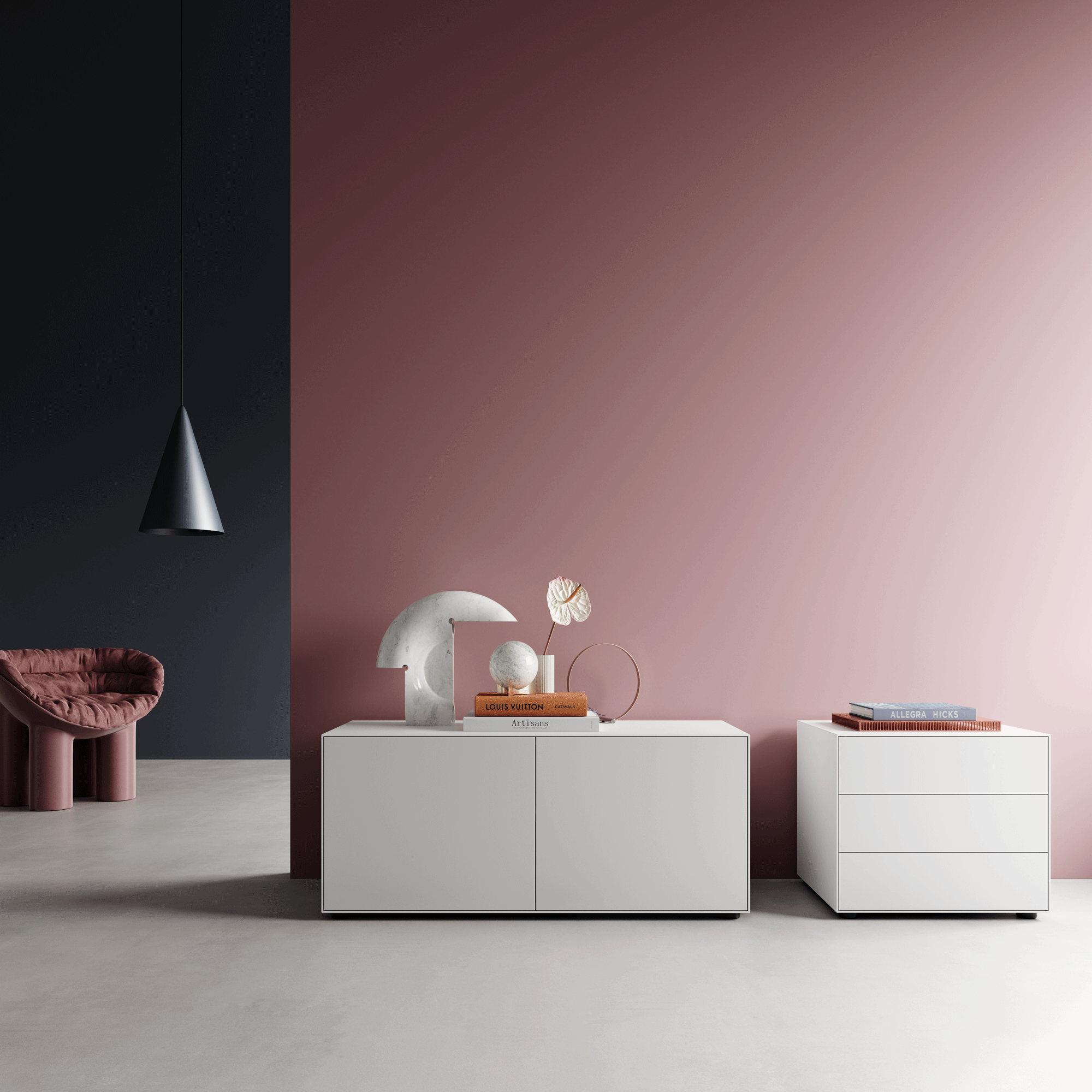 Nex Pur Box Night Table with 3 Drawers 60x50x48cm