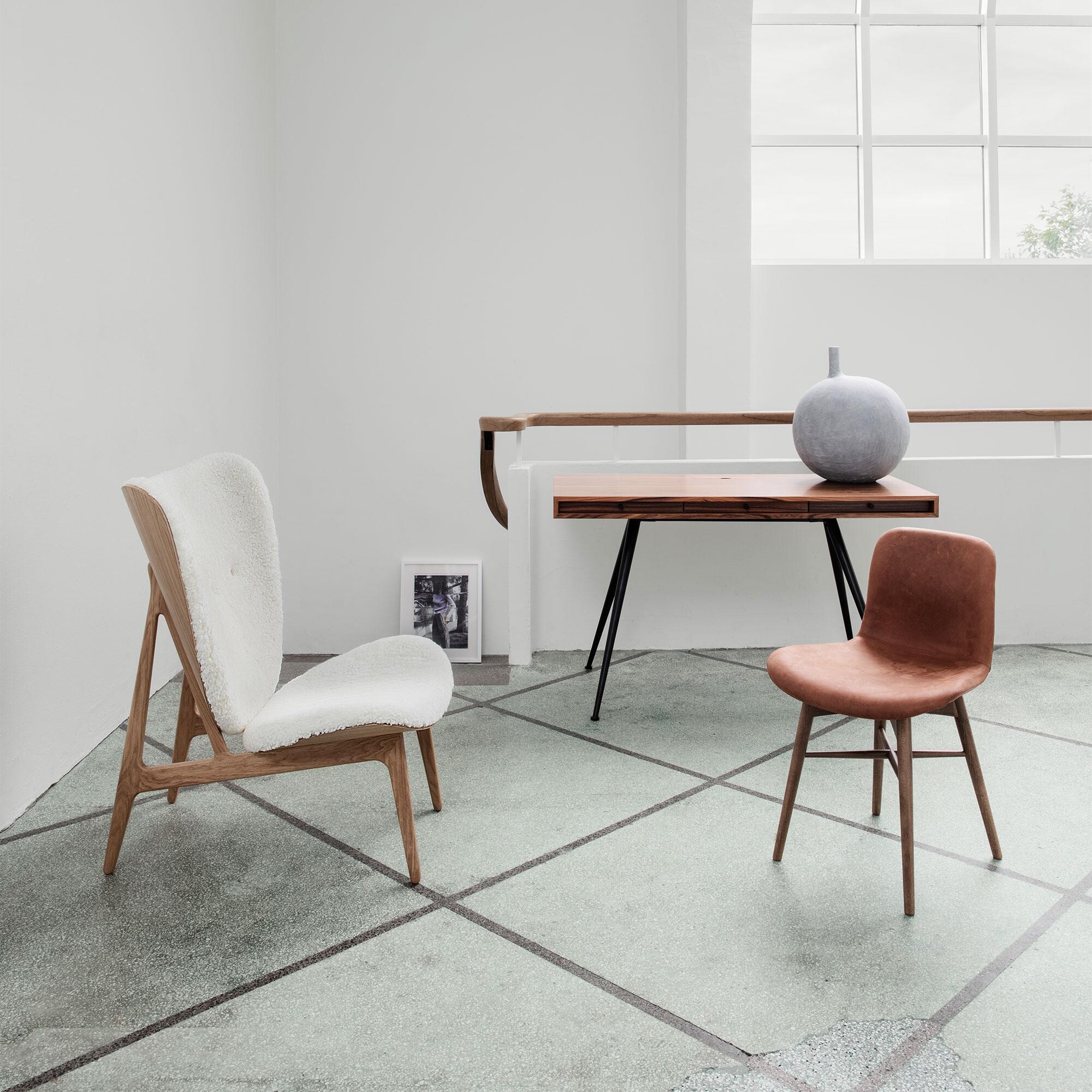 Elephant Lounge Chair Sheepskin Smoked Oak Base