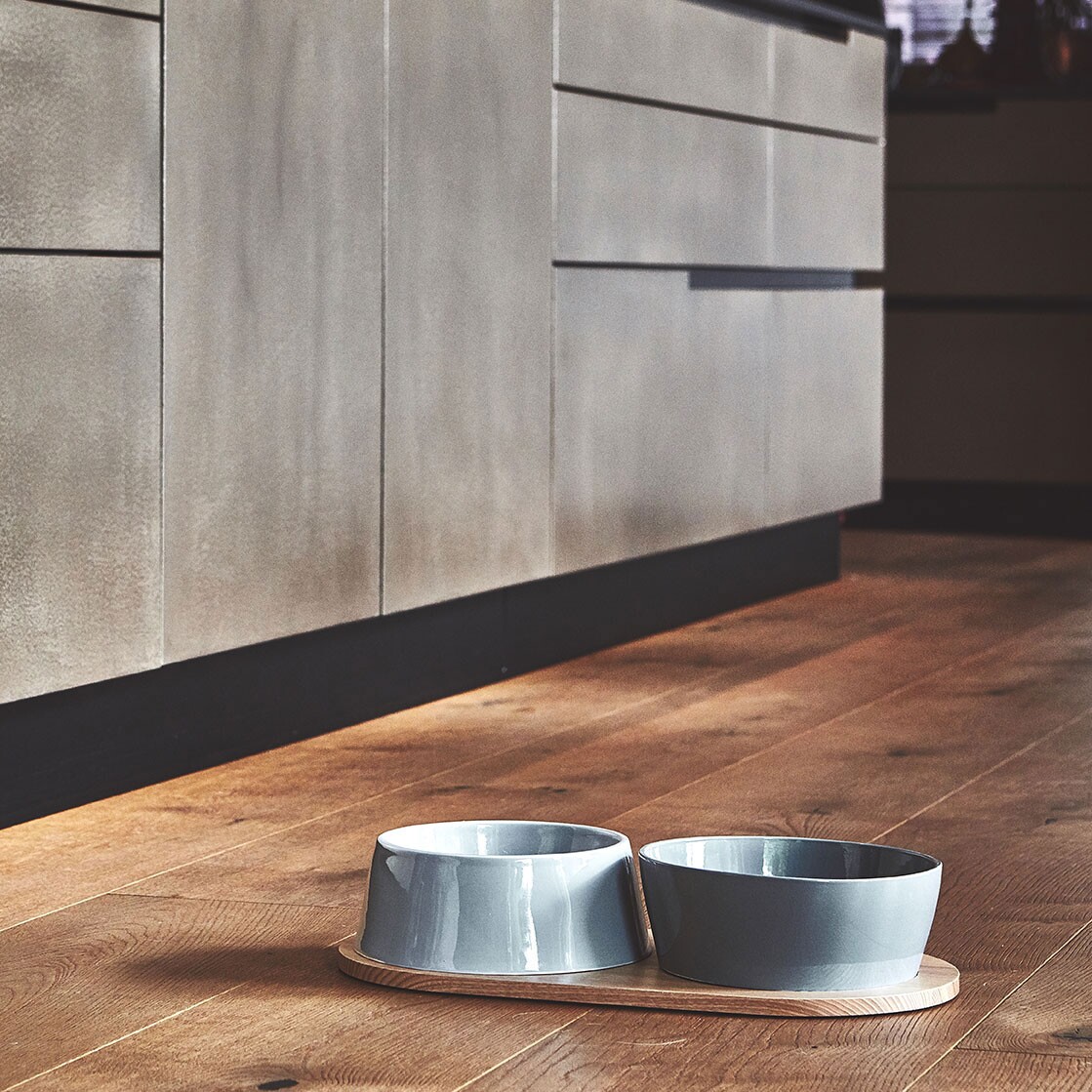 Doppio Set of 2 Dog Bowls with Wooden Tray SM