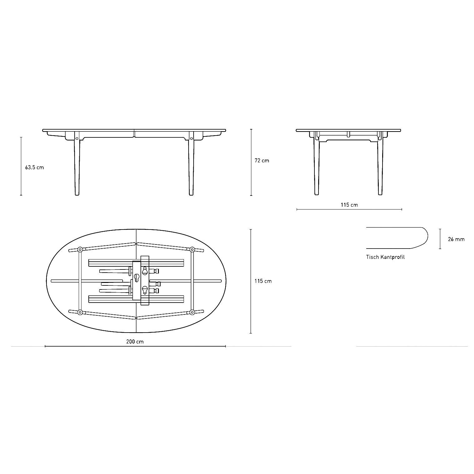 CH338 Dining Table 200x115x72cm Extendable