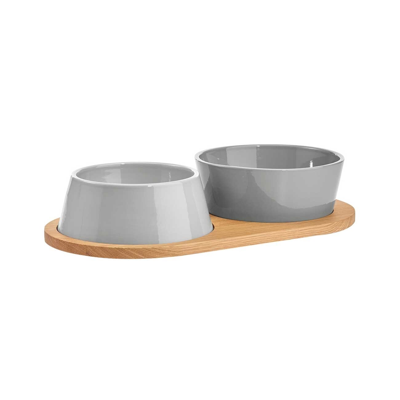 Doppio Set of 2 Dog Bowls with Wooden Tray SM