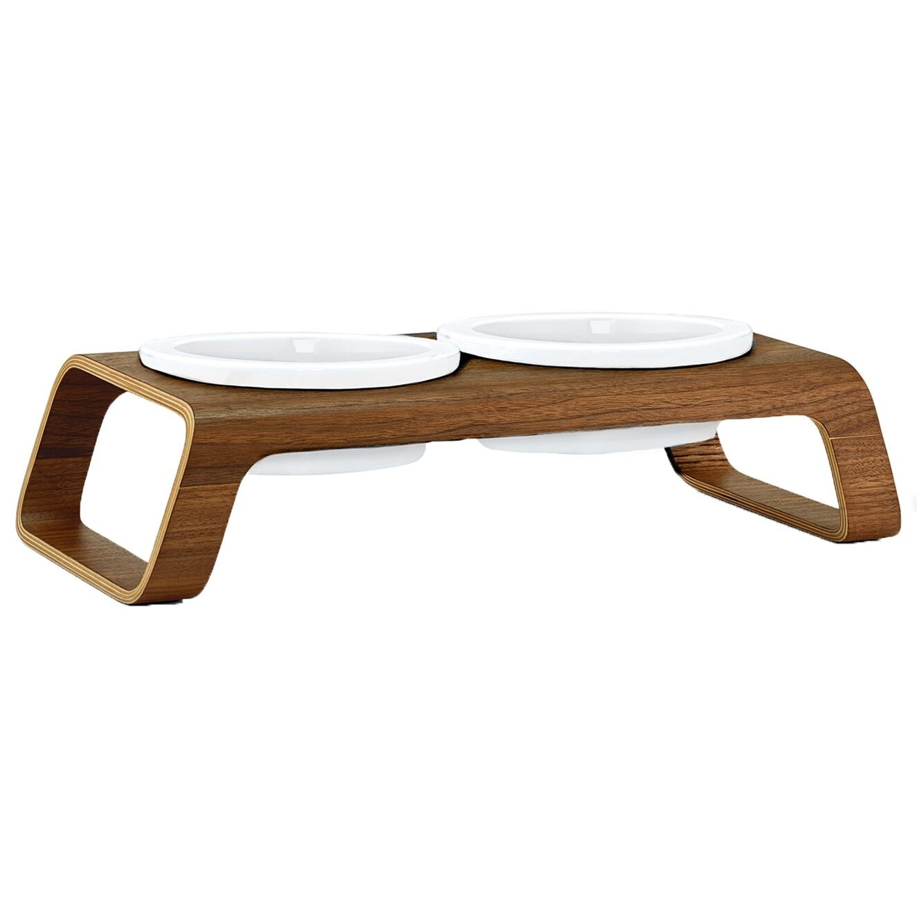 Desco Dog Bowl Stand Wood with Porcelain Bowls S
