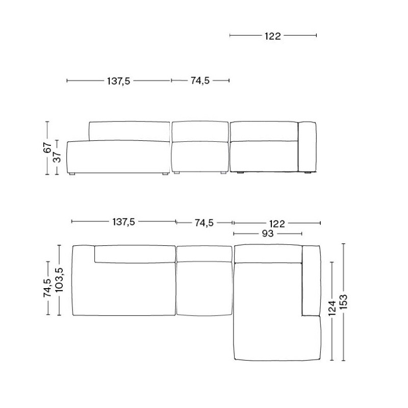 Mags Soft 3 Seater Sofa Right 334x153x67cm