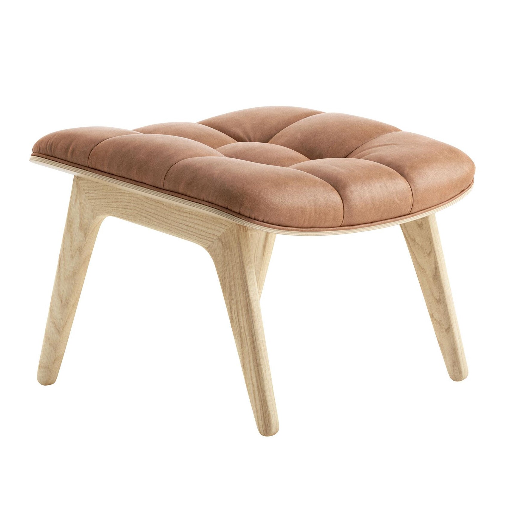 Mammoth Ottoman Leather Natural Oak Frame