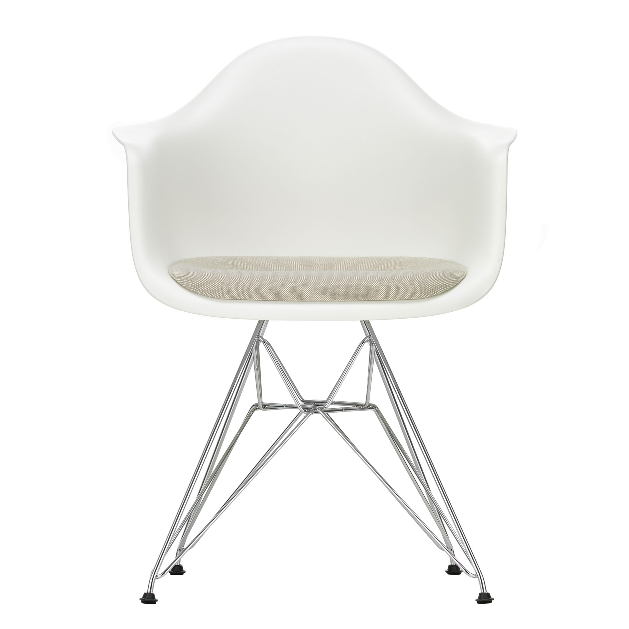 Eames Plastic Armchair DAR Upholsterd Chromed Base