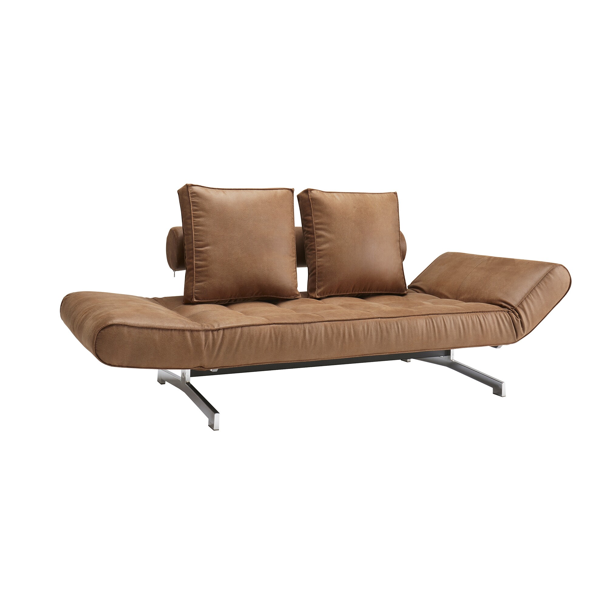 Ghia Sofa Bed Fabric with Leather Legs Chromed Steel