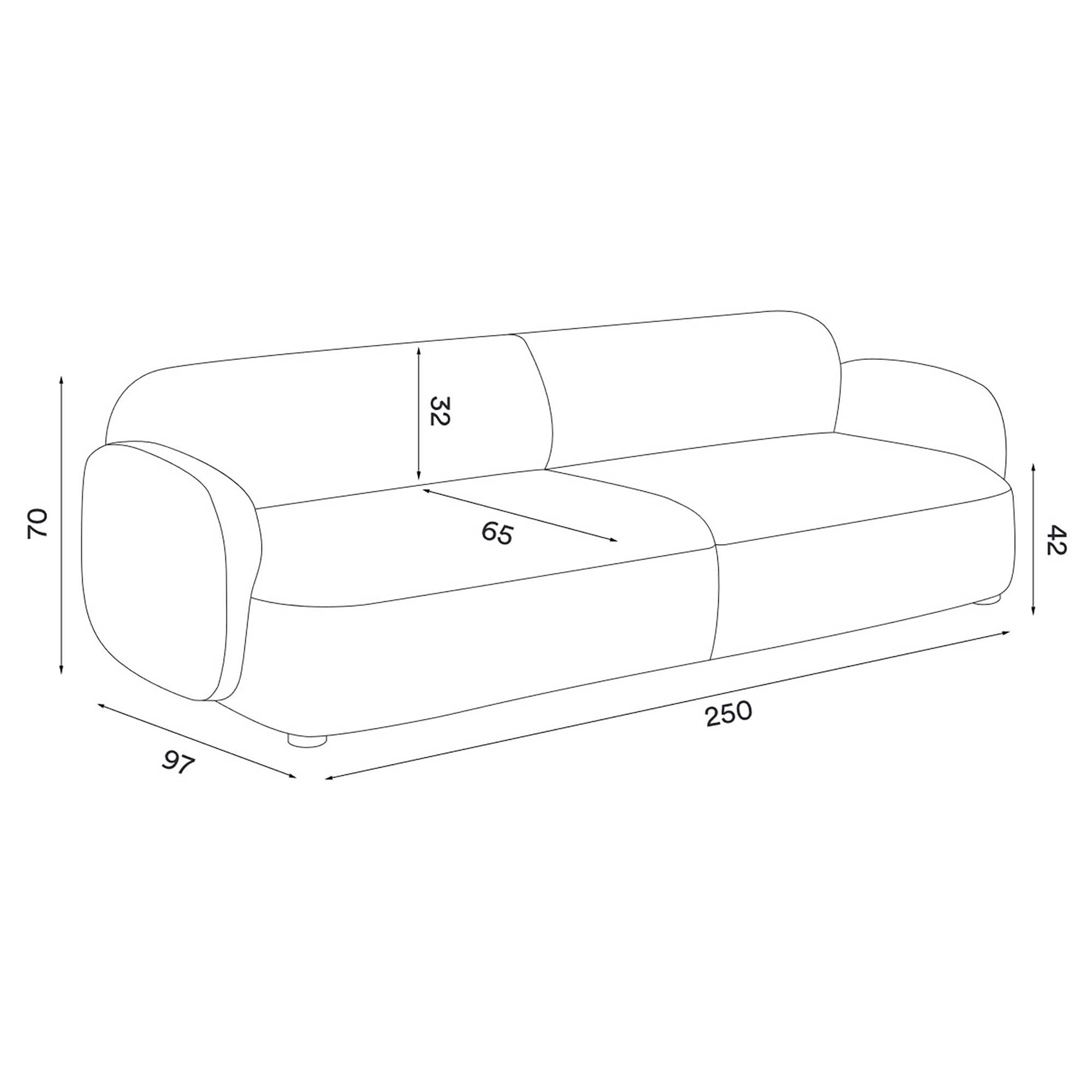 Gem 3-Seater Sofa 250x97cm