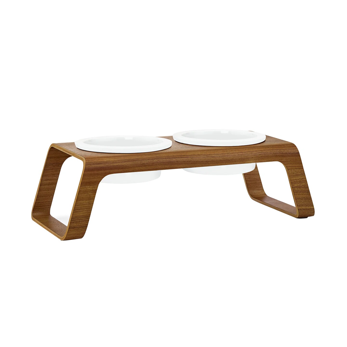 Desco Dog Bowl Stand Wood with Porcelain Bowls M