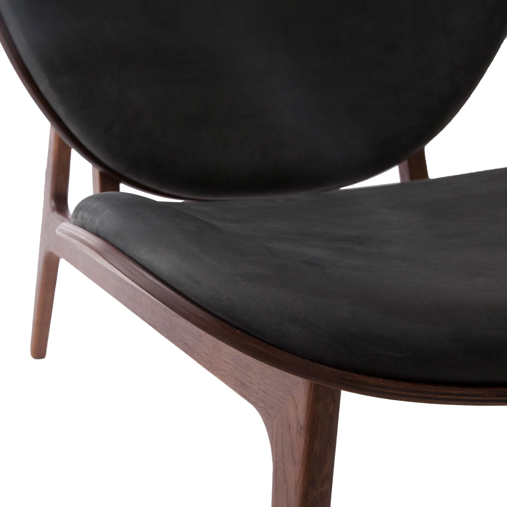 Elephant Lounge Chair Leather Dark Stained Oak Base