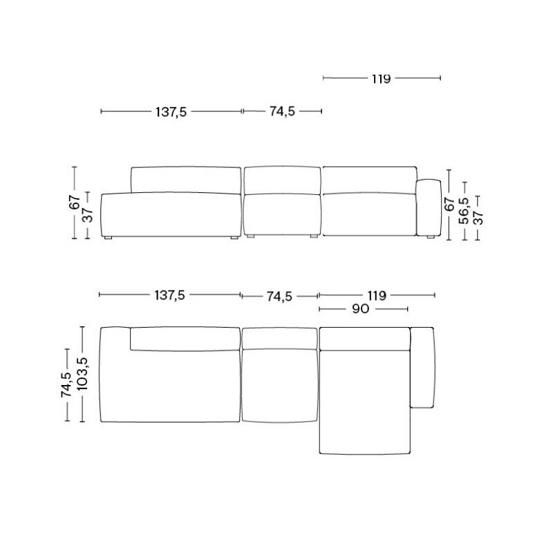 Mags Soft 3 Seater Sofa Low Armrest 331x135.5x67cm