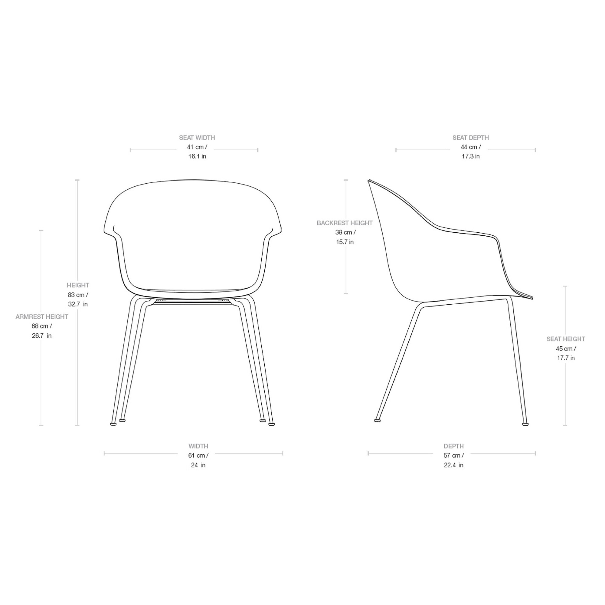 Bat Dining Chair Front Upholstered Base Conic