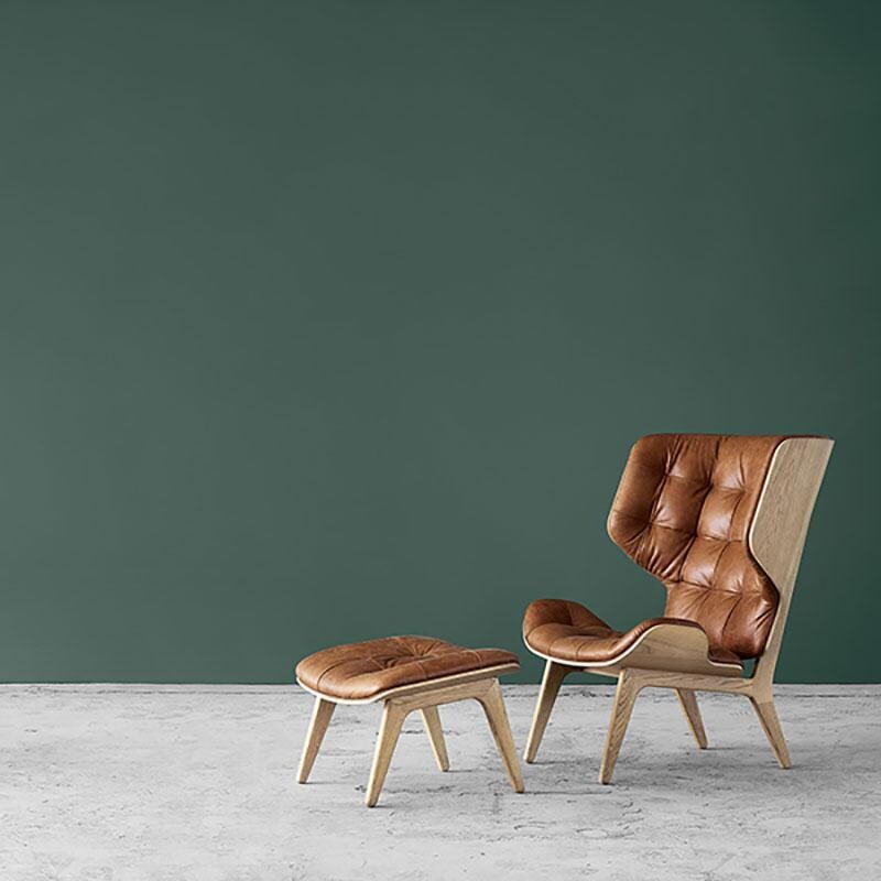 Mammoth Ottoman Leather Natural Oak Frame