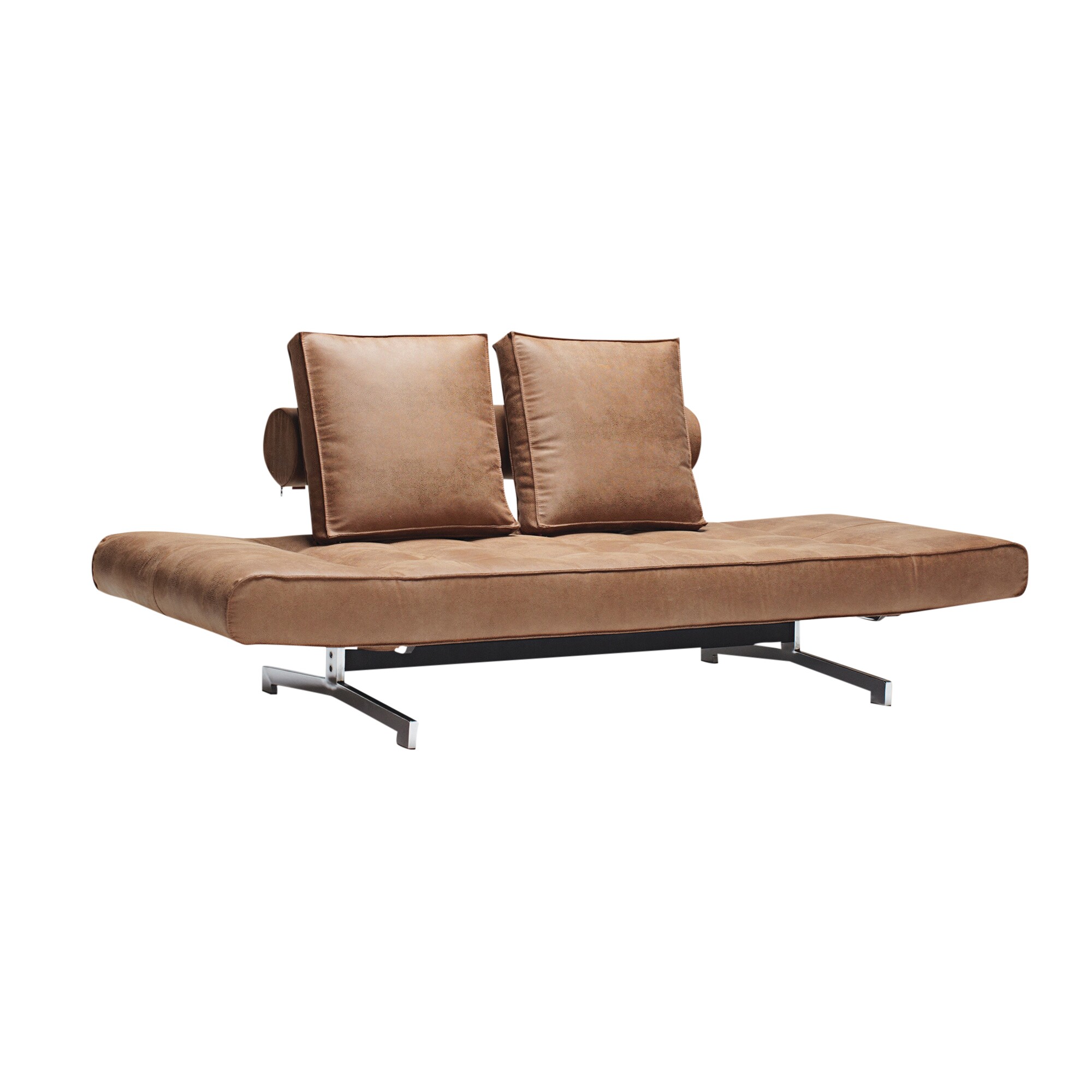 Ghia Sofa Bed Fabric with Leather Legs Chromed Steel
