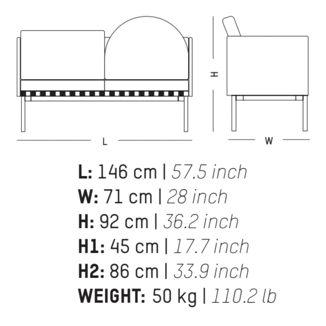 Grid Sofa With 2 Armrests Frame Oak