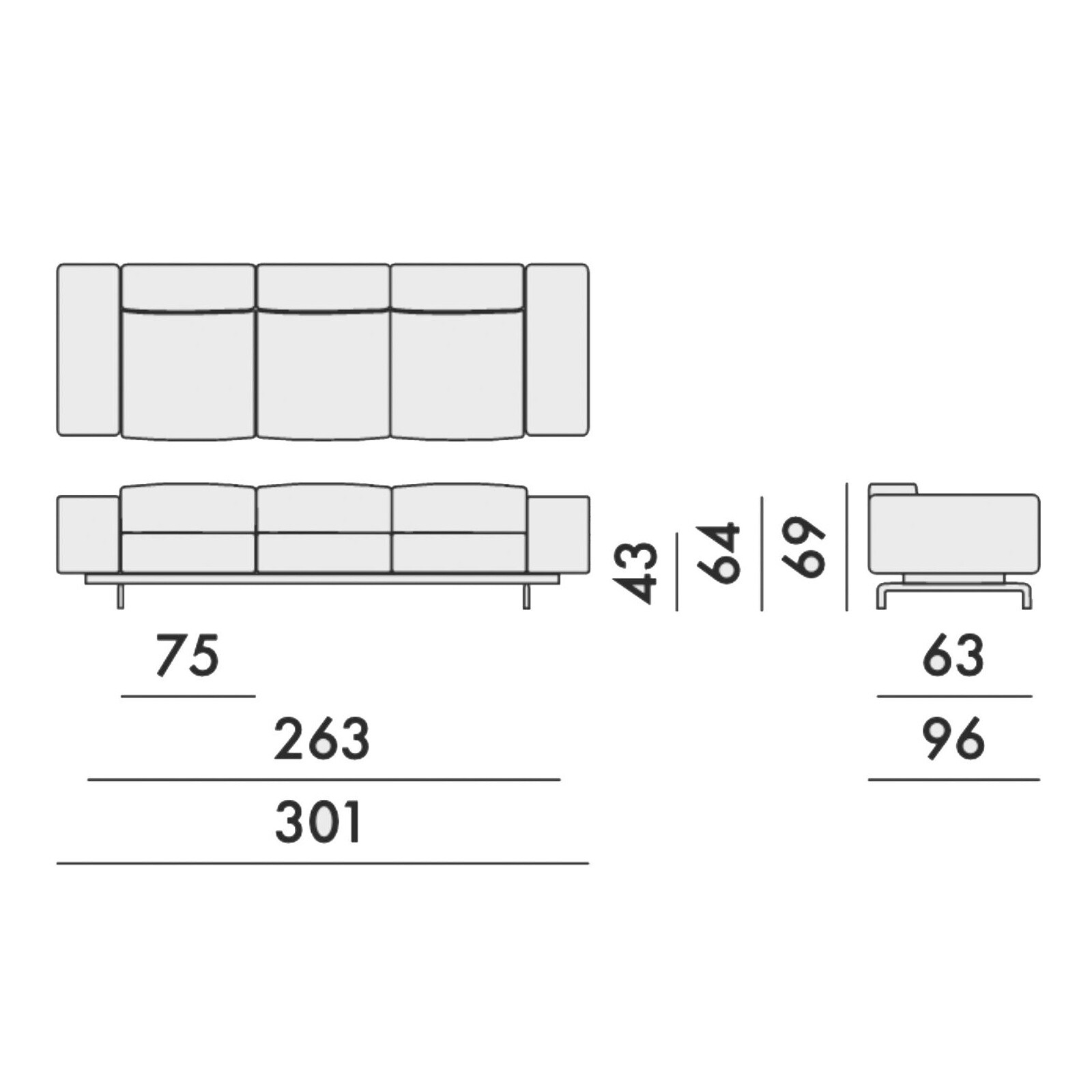 Largo 3-Seater Sofa 301x96x69cm