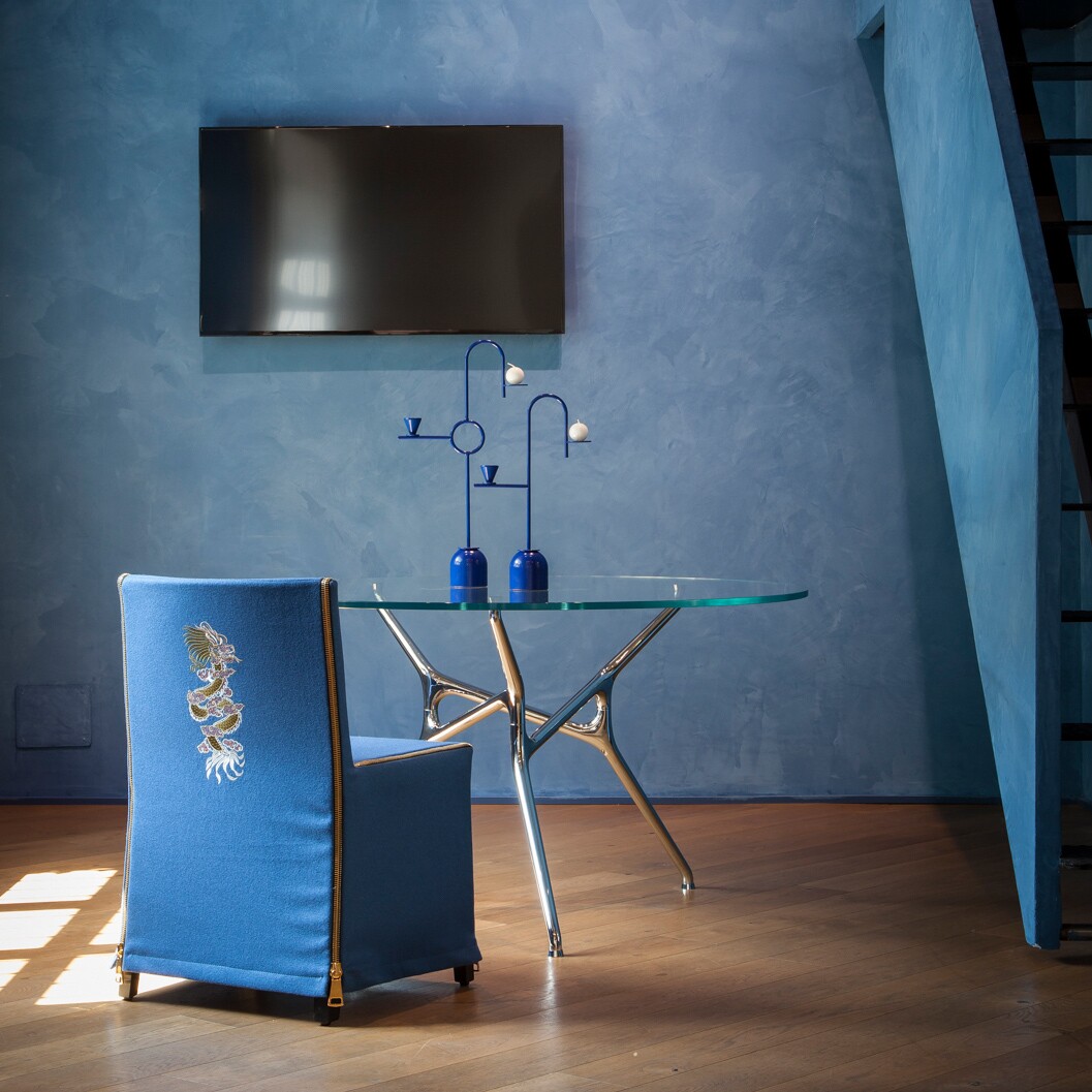 Blue Candle Holder H 56cm