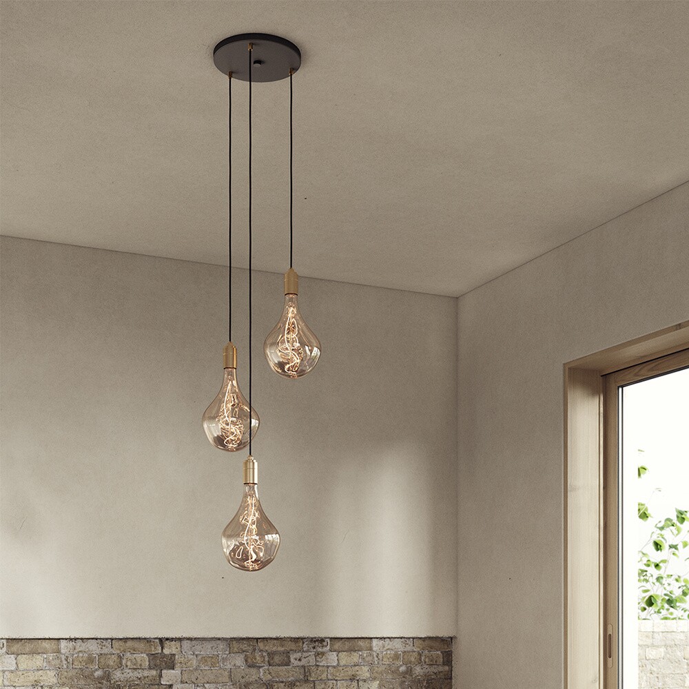 Brass Triple Pendant with Voronoi II Suspension Lamp