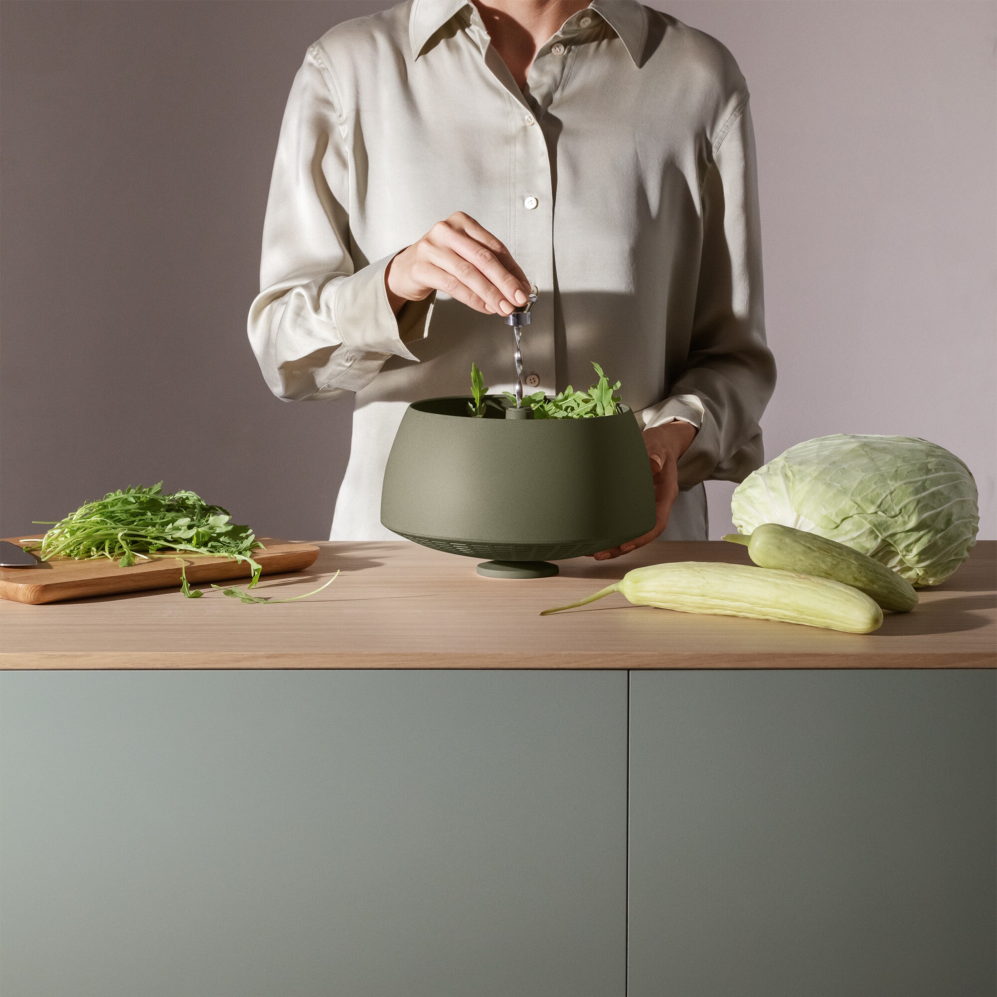 Green Tool Spinning Colander