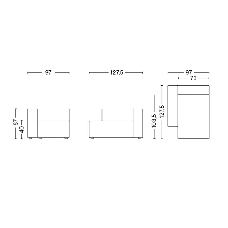 Mags Sofa Module Chaise Longue Left 97x127.5cm