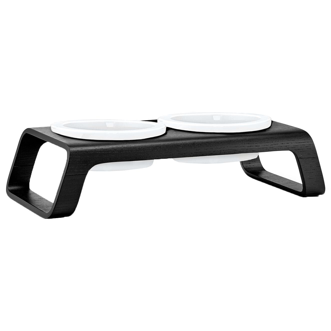 Desco Dog Bowl Stand Wood with Porcelain Bowls S