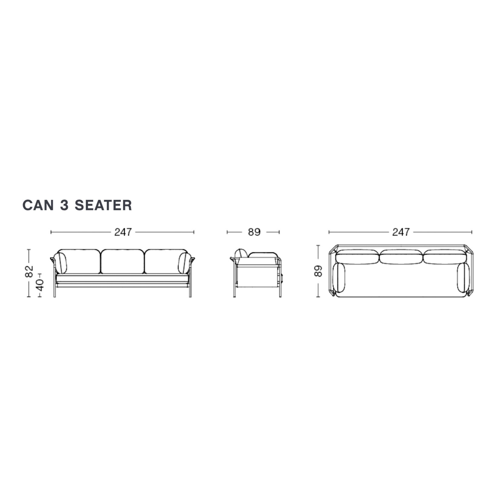 Can 2.0 3-Seater Sofa Frame Steel Chromed