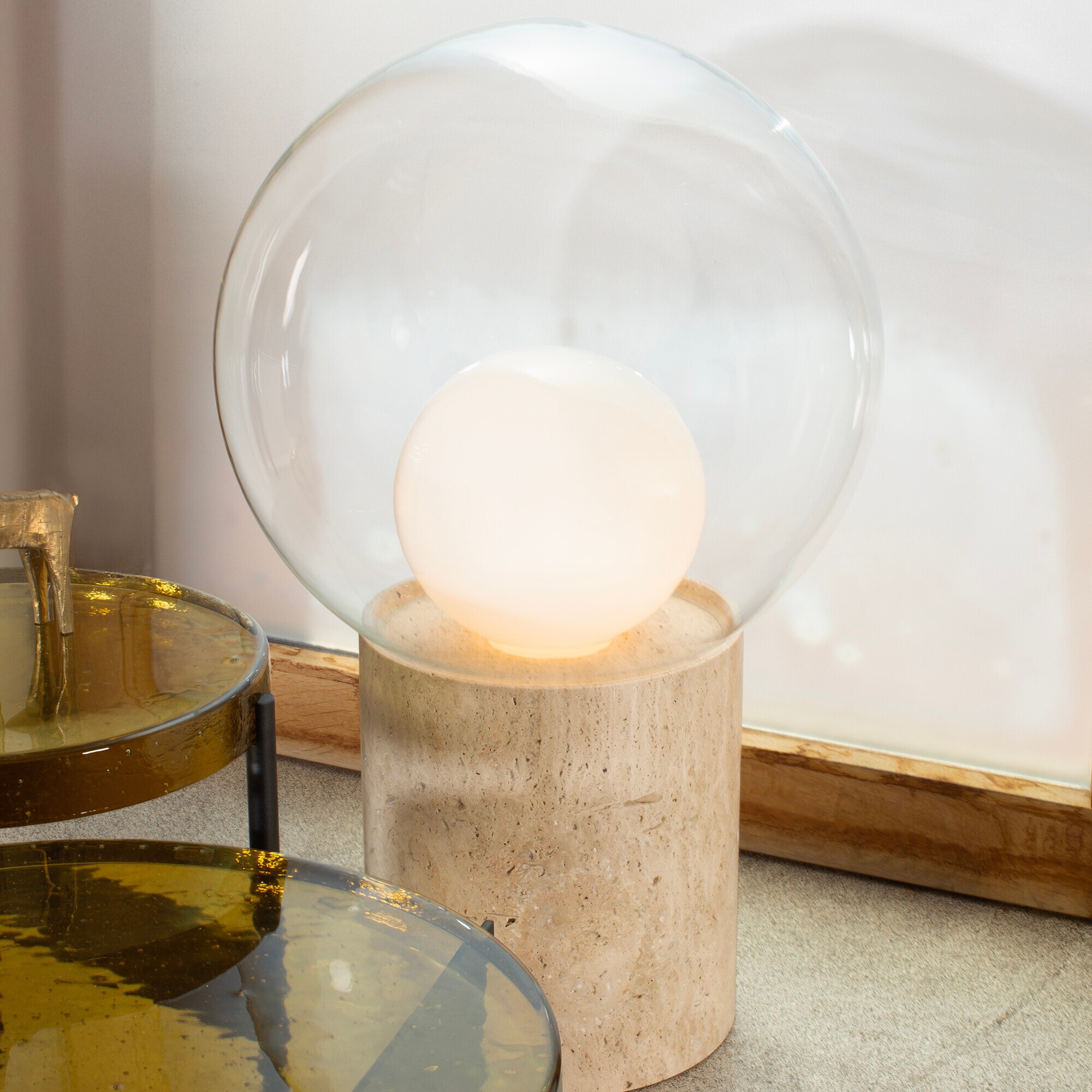 Boule High Floor Lamp Pedestal Travertin