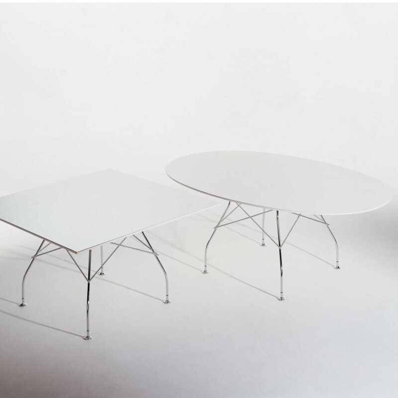 Glossy Dining Table Oval Frame Chromed Steel