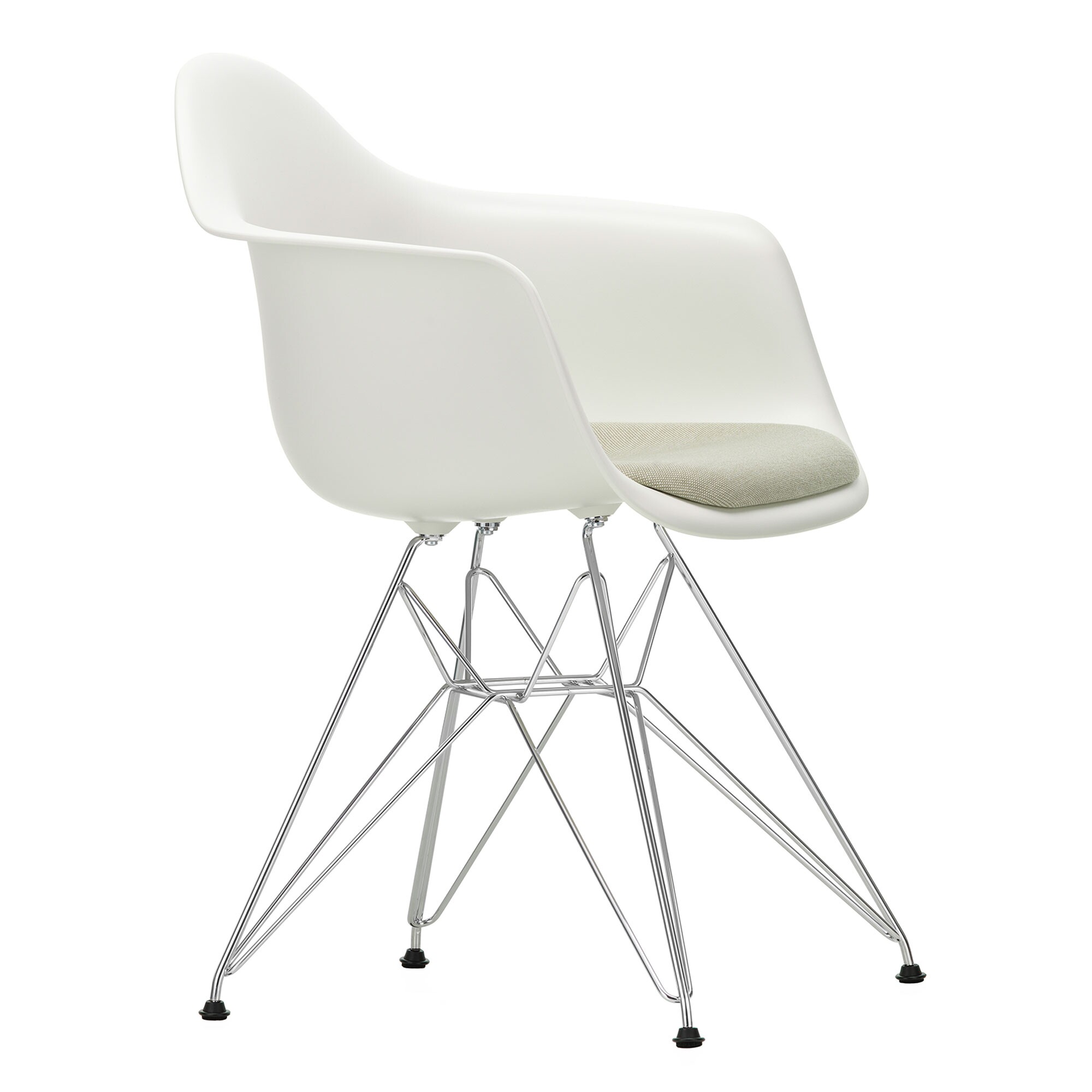 Eames Plastic Armchair DAR Upholsterd Chromed Base