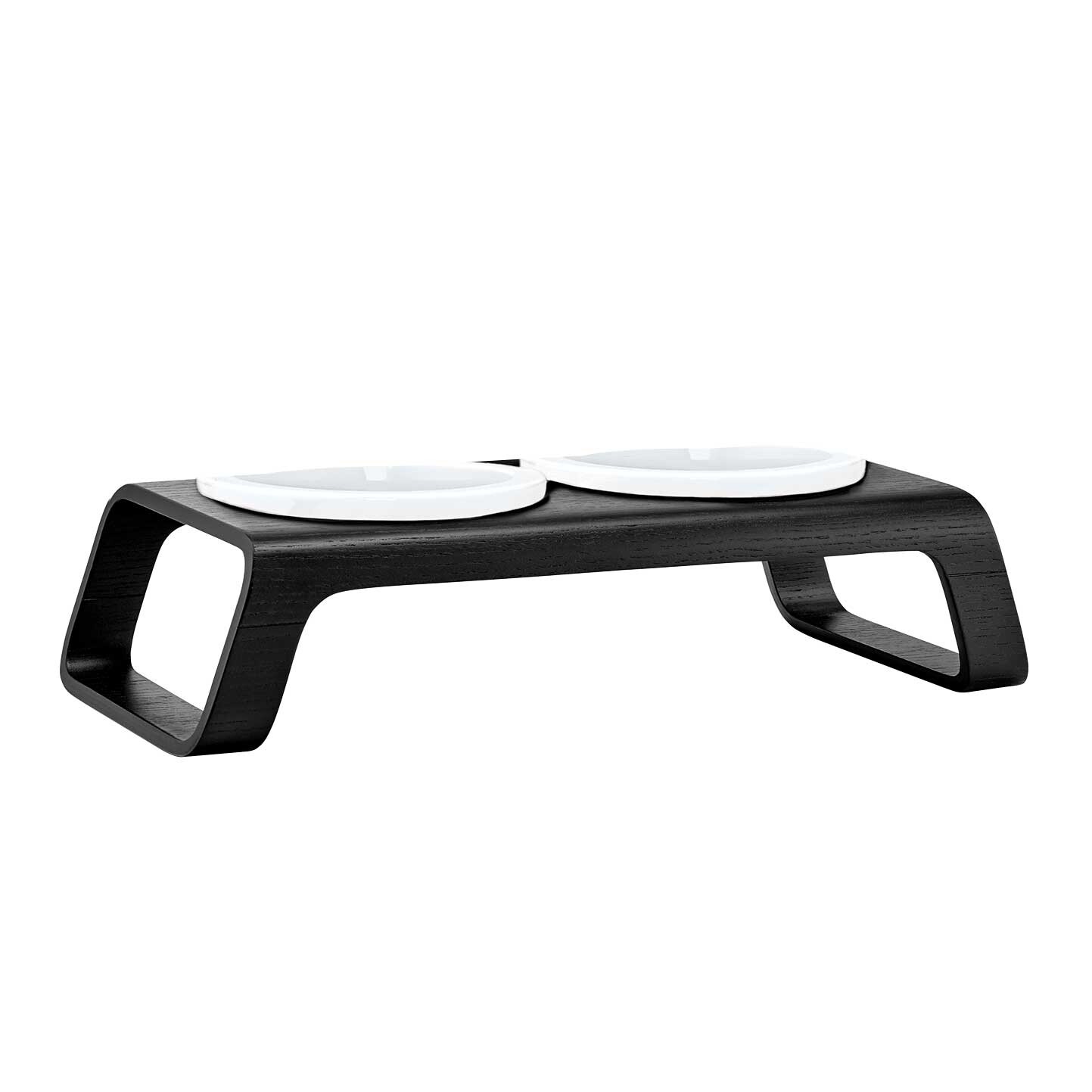 Desco Cat Bowl Stand Wood with Porcelain Bowls