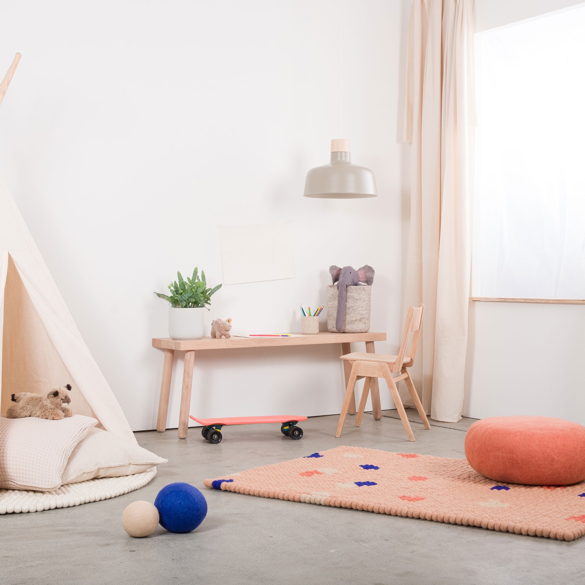 Terra Rose Felt Ball Rug rectangular