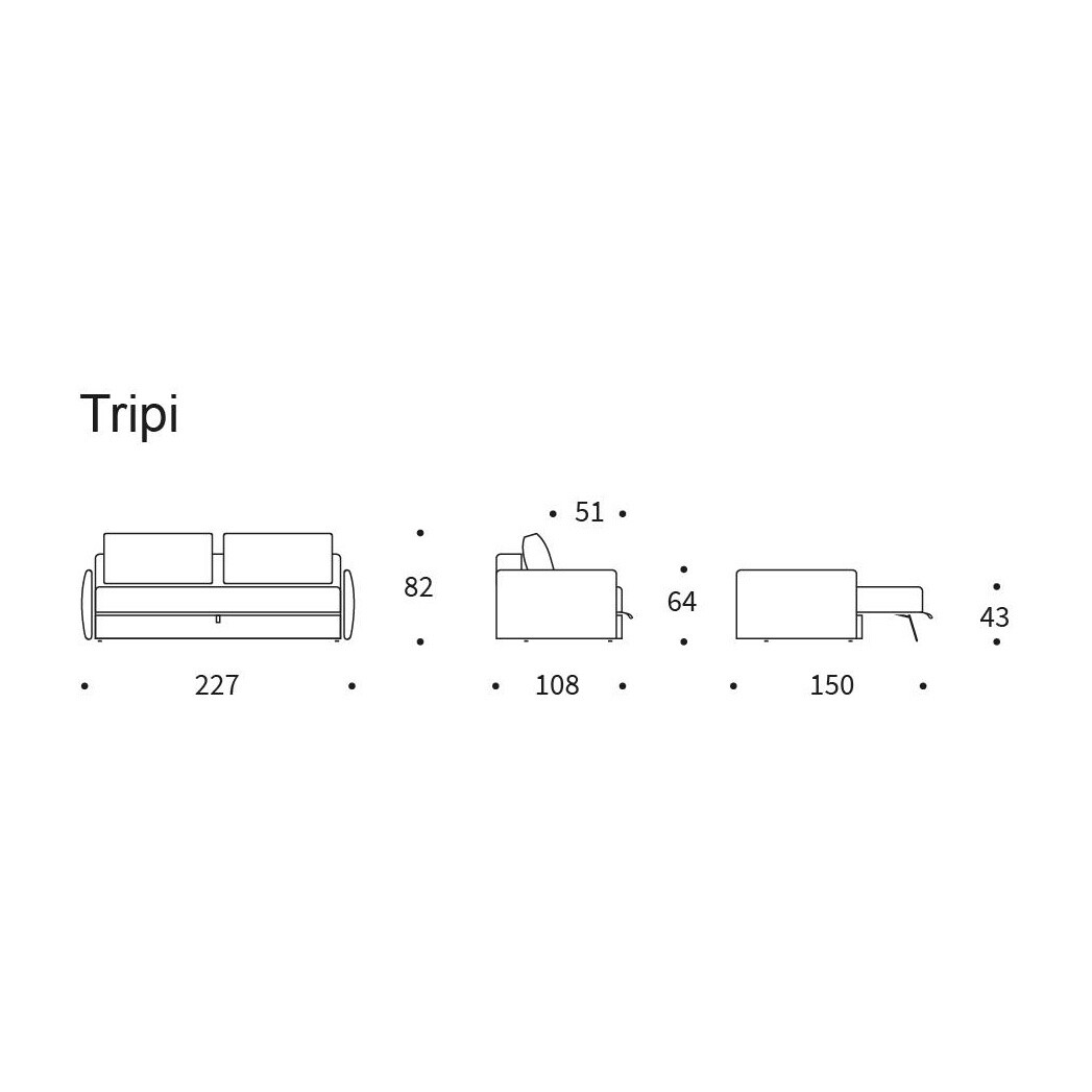 Tripi Sofa Bed with Armrests 227x108cm