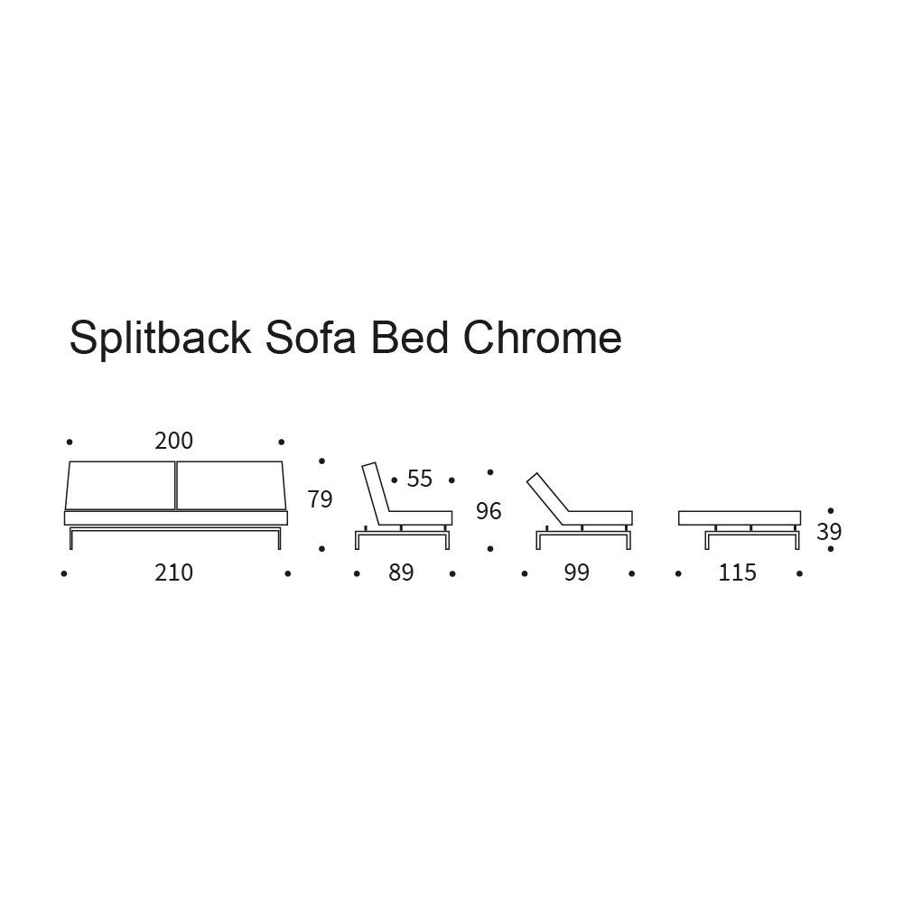 Splitback Sofa Bed Chrome 210x89cm