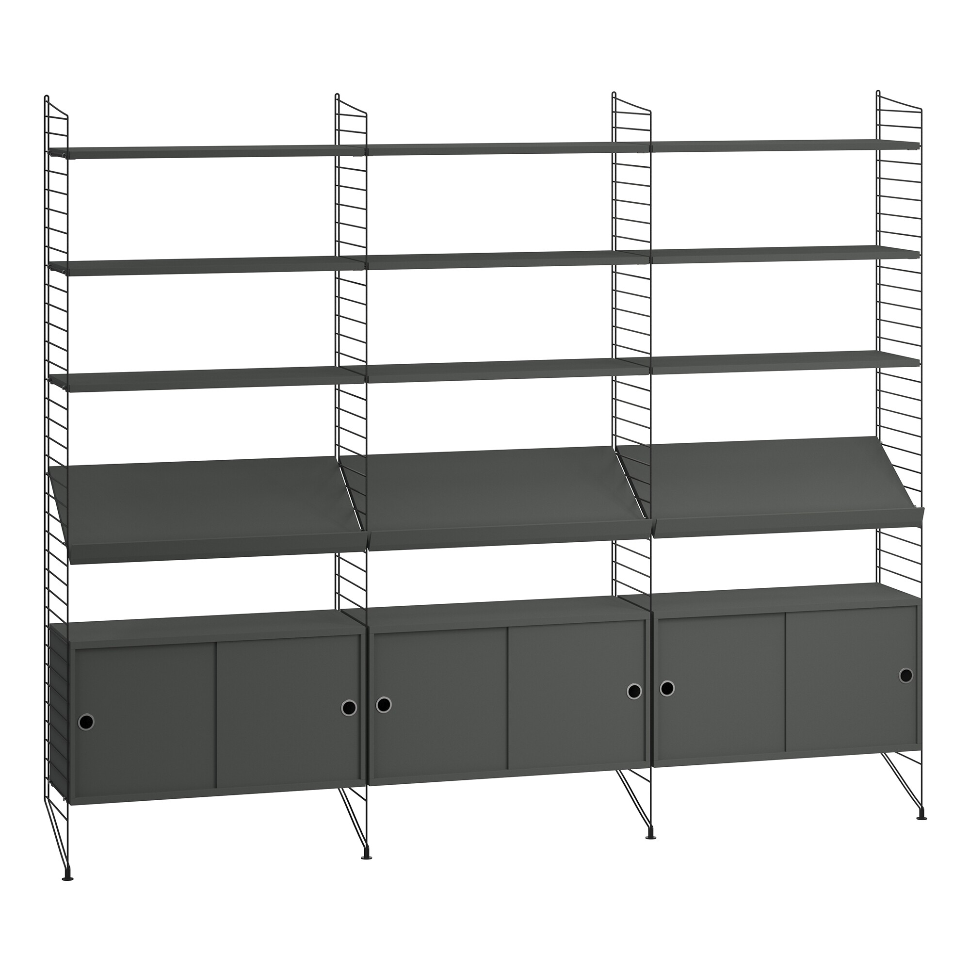 Shelf with 3 Cabinets and Magazine Racks 242 x 200 x 30cm